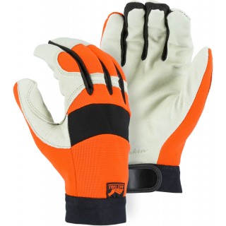 2152HV Majestic® Bald Eagle Mechanics Glove with Pigskin Palm and Hi-Viz Orange Stretch Knit Back
